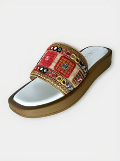 White Mirror Work Embroidered Slider - cunei