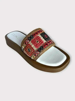 White Mirror Work Embroidered Slider - cunei