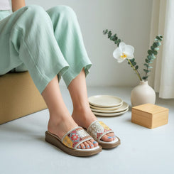 White Embroidered Patchwork Sandals for Women - Casual & Summer Wear - Image 2 - Cunei India