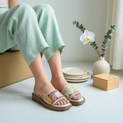 White Embroidered Patchwork Sandals for Women - Casual & Summer Wear - Image 2 - Cunei India