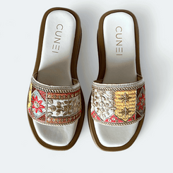 White Embroidered Patchwork Sandals for Women - Casual & Summer Wear - Image 3 - Cunei India