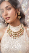 White Red and Green Tiered Kundan Drops Necklace Set - view 3