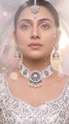White and Silver Three Piece Multi Strand Beaded Choker Necklace Set