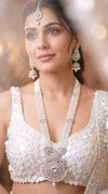 White and Silver Multi Strand Pearl Necklace Set side view, Cunei India