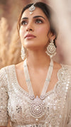 White and Silver Multi Strand Pearl Necklace Set detail, Cunei India