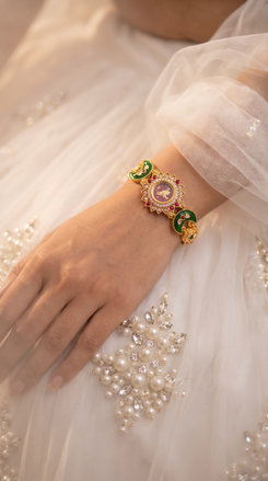 Wine Crescent Peacock Bracelet Watch side view, Cunei India