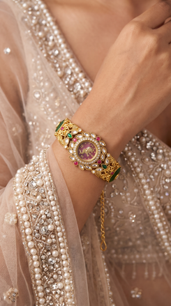 Wine Oval Elephant Bracelet Watch side view, Cunei India