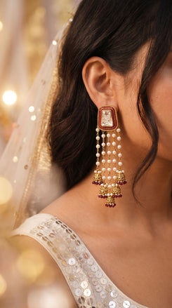 Wine Pearl Drops Tassels Earrings for Women - view 2