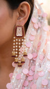 Wine Pearl Drops Tassels Earrings for Women - view 3