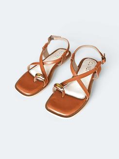 Womens Brown Gladiator Flat Sandals with Toe Ring - cunei