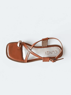 Womens Brown Gladiator Flat Sandals with Toe Ring - cunei