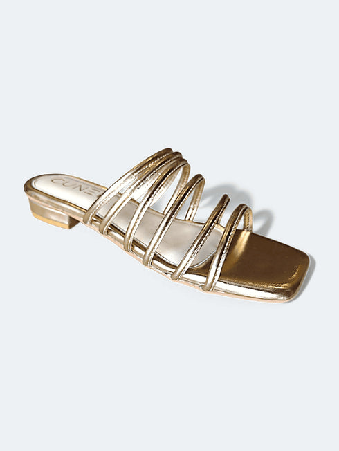 Womens Spaced Gold Gladiator Flat Sandals - cunei