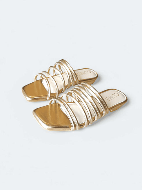 Womens Spaced Gold Gladiator Flat Sandals - cunei