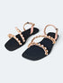 Womens Velvet Black - Pink Studded Flat Sandals - cunei