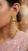 Yellow pearl jhumkas side view, Cunei India