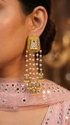 Yellow pearl jhumkas on festive look, Cunei India