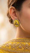 Yellow and Clear Cz Oval Stud Earrings side view, Cunei India