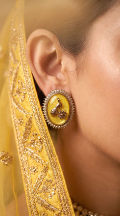 Yellow and Clear Cz Oval Stud Earrings product photo, Cunei India