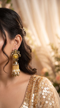 Yellow Royal Empress Horse Jhumka Dangling Earrings product photo, Cunei India