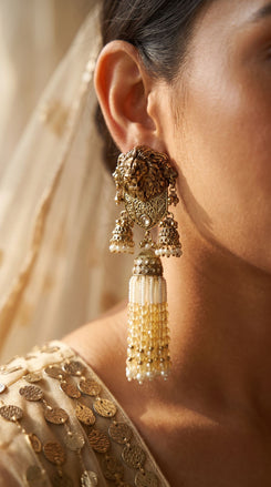 Yellow Royal Lion Jhumka Dangling Earrings product photo, Cunei India
