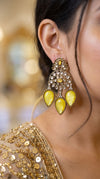 Yellow Three Tear Drop Dangle Earrings with Cubic Zirconia for women, Cunei India