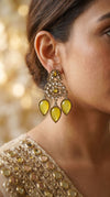 Yellow Three Tear Drop Dangle Earrings with Cubic Zirconia product photo, Cunei India