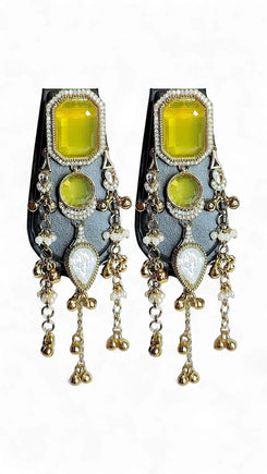 Yellow and White Crystal Cascading Dangling Earrings for women, Cunei India