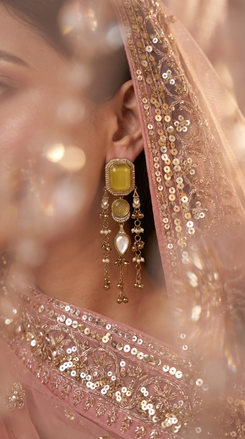 Yellow and White Crystal Cascading Dangling Earrings product photo, Cunei India