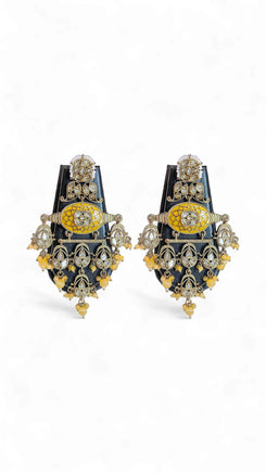 Yellow and White Kundan Cascading Hanging Earrings for women, Cunei India