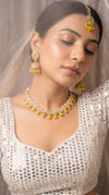 Yellow and White Kundan Drop Necklace Set detail, Cunei India
