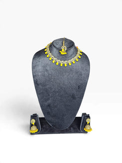 Yellow and White Kundan Drop Necklace Set product photo, Cunei India