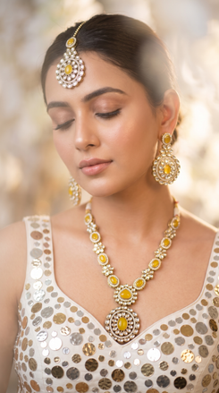 Yellow and White Three Piece Oval Stone Center Necklace Set - view 3