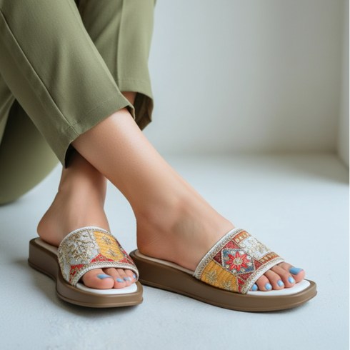 White Embroidered Patchwork Sandals for Women - Casual & Summer Wear - Image 1 - Cunei India