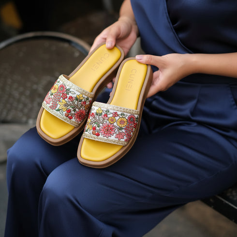 White Yellow Sandals for Women - Casual & Summer Wear - Image 1 - Cunei India