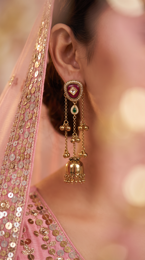 Maroon Stone Kashmiri Earrings for Women