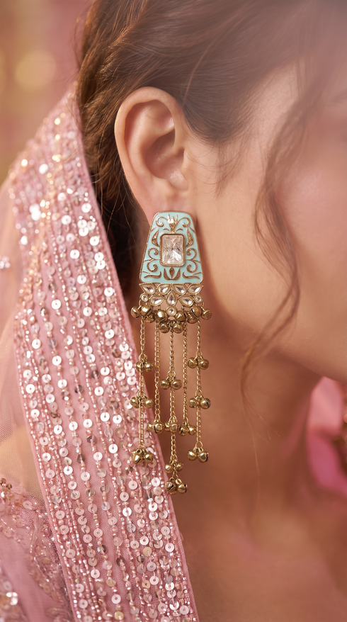 Light Blue Meenakari Cascading Jhumka Earrings