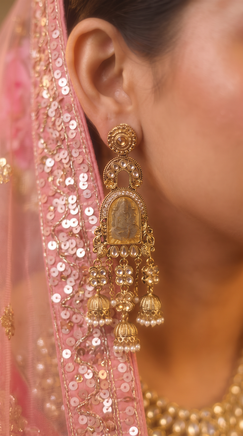 Yellow Laxmi Dangling Earrings for Women