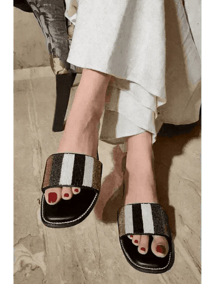 Black - Multicolored Beaded Flats - cunei