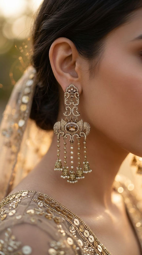 Champagne Ganesha Elephant Dangling Earrings for women, Cunei India