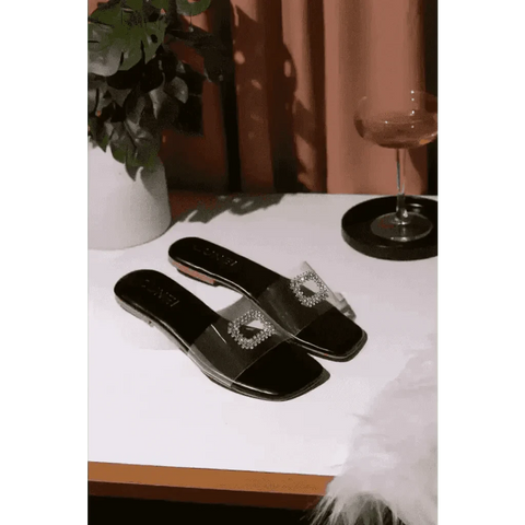 Womens Cubic Crystal Midnight Flats