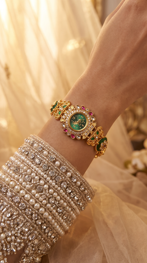 Emerald Floral Medallion Bracelet Watch for women, Cunei India