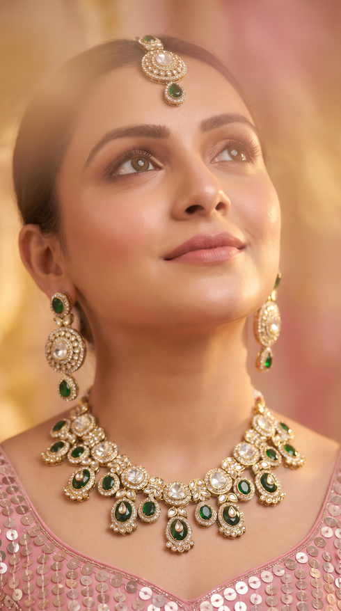 Emerald Green Three Piece Necklace Set