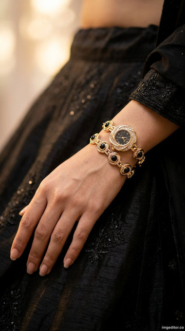 French Vintage Round Black Dial Heritage Watch Bracelet for Women