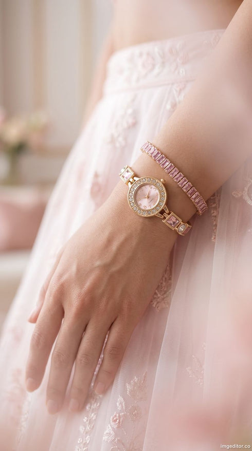 French Vintage Round Pink Dial Heritage Watch Bracelet for Women