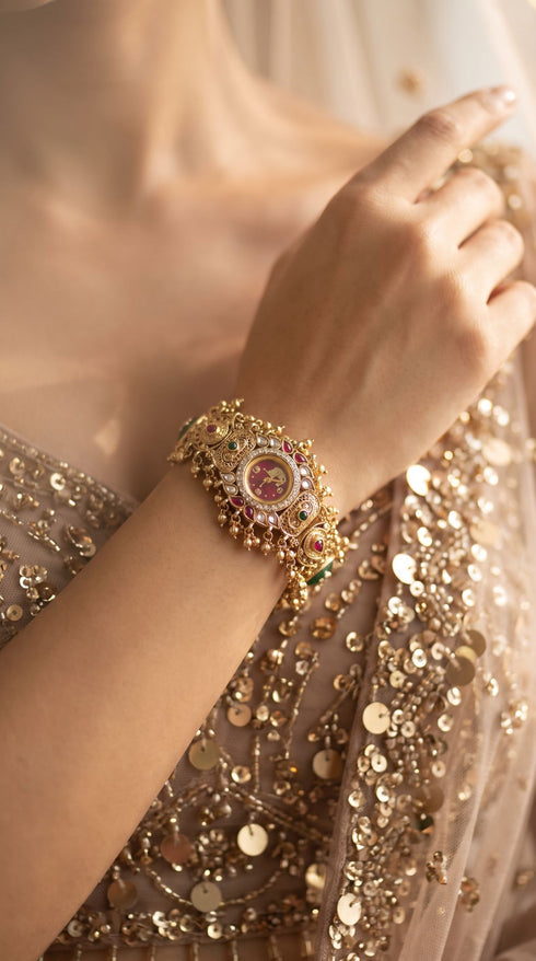 Gold, Green and Red CZ Open-Work Watch for Women, for women, Cunei India