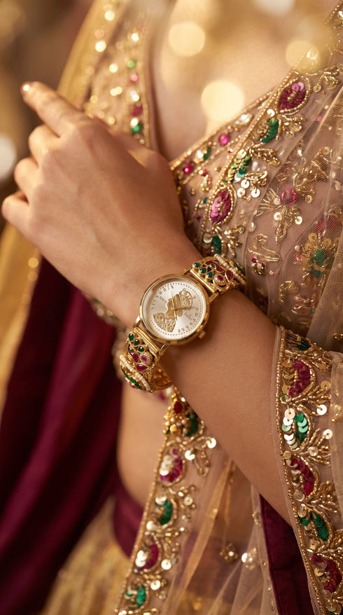 Imperial Gold, Green and Red Pearl Watch, for women, Cunei India