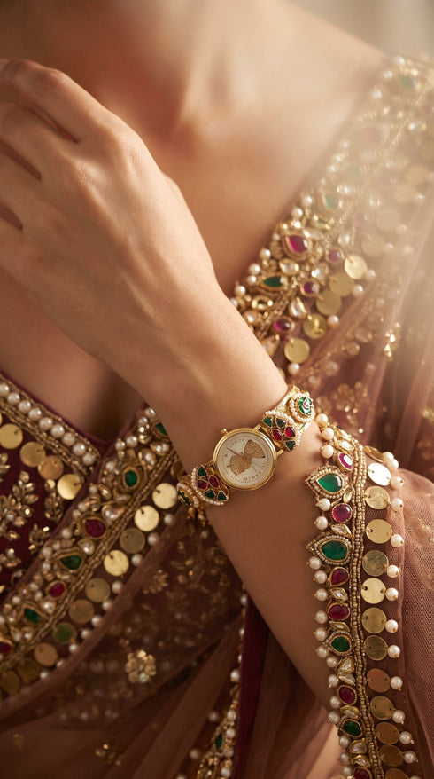 Imperial Gold, Green, Red and White Pearl Watch, for women, Cunei India
