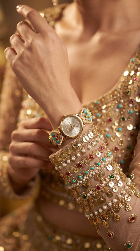 Imperial Gold, Red, Blue and Green Pearl Watch, for women, Cunei India