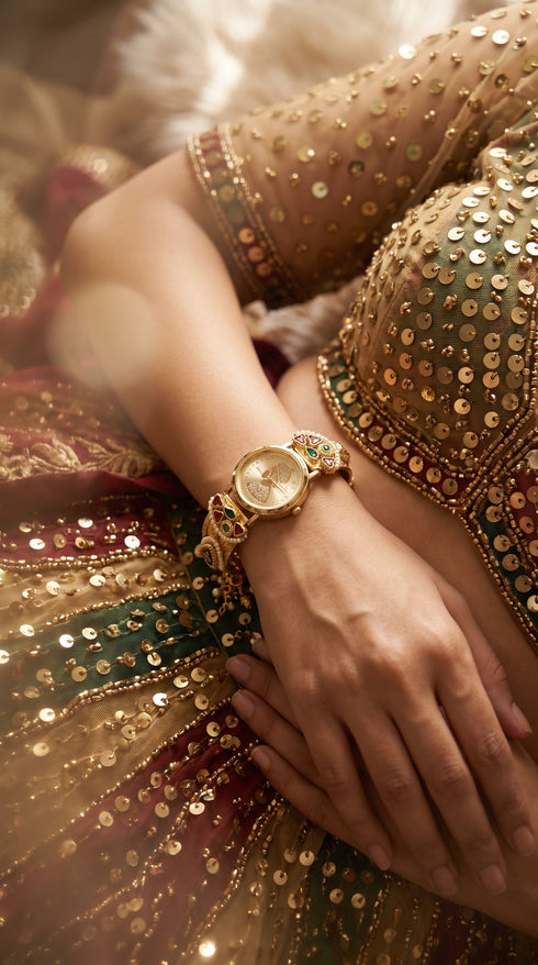 Imperial Gold, Red, Green and White Pearl Watch, for women, Cunei India