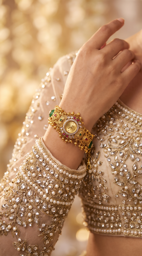 Gold Shield Ruby Bracelet Watch for women, Cunei India
